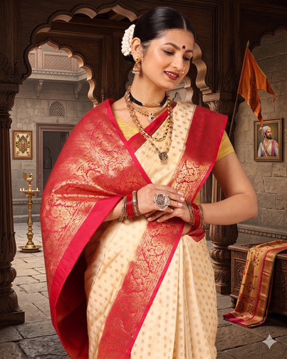 Off White Red Woven Design Balaton Saree