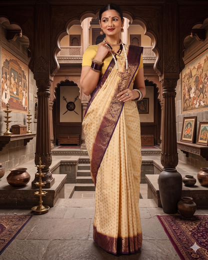 Off White Navy Woven Design Balaton Saree
