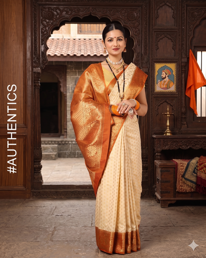 Off White Orange Woven Design Balaton Saree