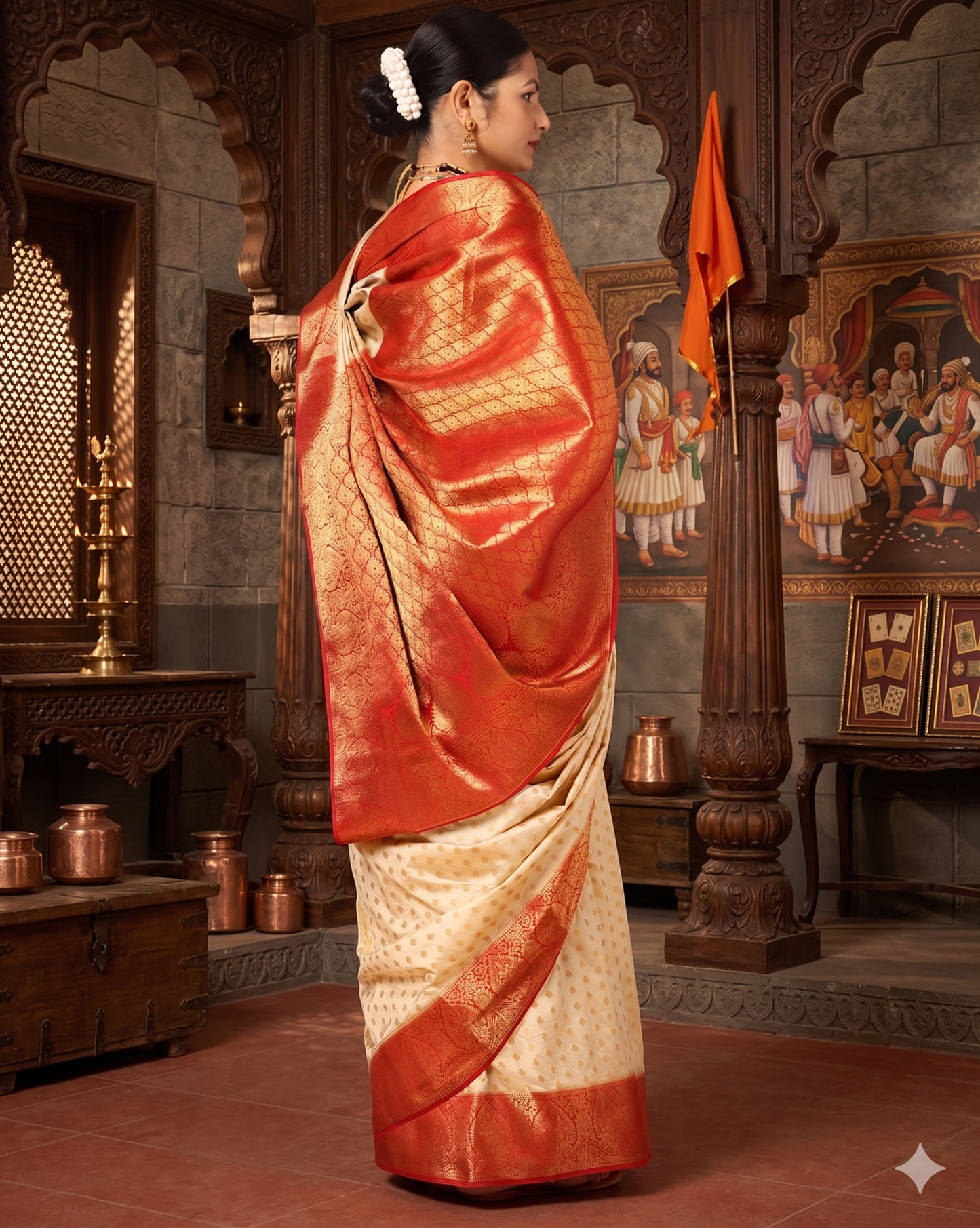 Off White Red Woven Design Balaton Saree