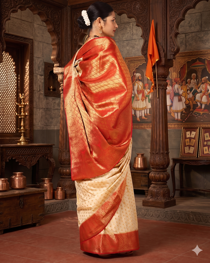 Off White Red Woven Design Balaton Saree