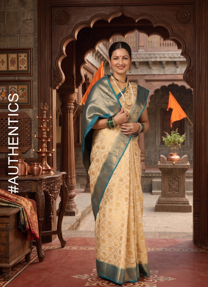 Off White Blue Woven Design Balaton Saree