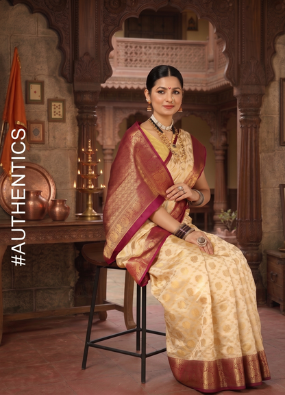 Off White Maroon Woven Design Balaton Saree