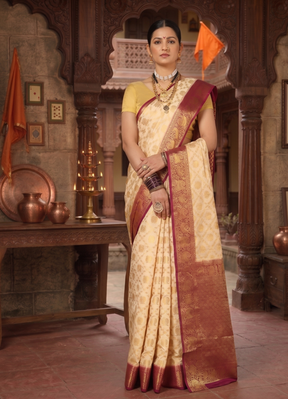 Off White Maroon Woven Design Balaton Saree