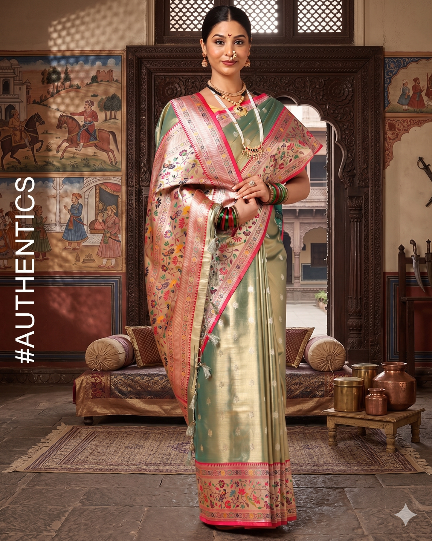 Green Woven Design Viscoris Saree