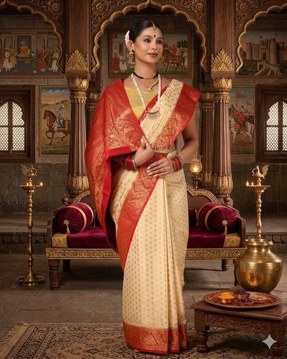 Off White Red Woven Design Balaton Saree