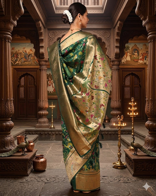 Dark Green Woven Design Dola Silk Saree