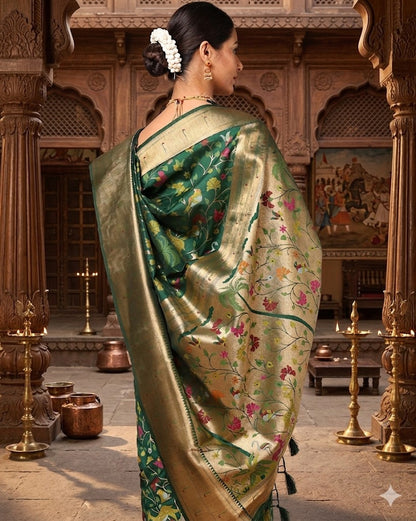 Dark Green Woven Design Dola Silk Saree
